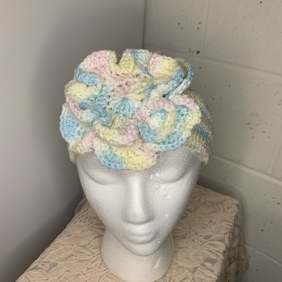 Handmade Crochet Pastel Headband with Flower - Picture 2 of 5